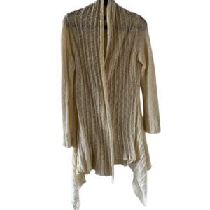 SAGA Waterfall Draped Asymmetrical Duster Cardigan Boho Neutral Medium Lagenlook